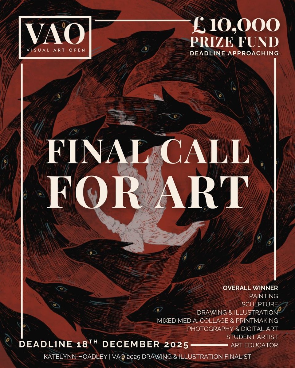 VisualArtOpen's tweet image. VAO 2026 Deadline Approaching!

Apply Now: visualartopen.com
Deadline: 18th December 2025

#VAO2026 #VisualArtOpen #ArtOpenCall @katelynnhoadleyy