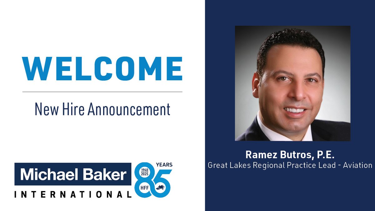 Michael Baker International announced today that Ramez Butros, P.E., has joined the firm as Great Lakes Regional Practice Lead – Aviation.

Learn more: mbakerintl.com/en/press-relea…