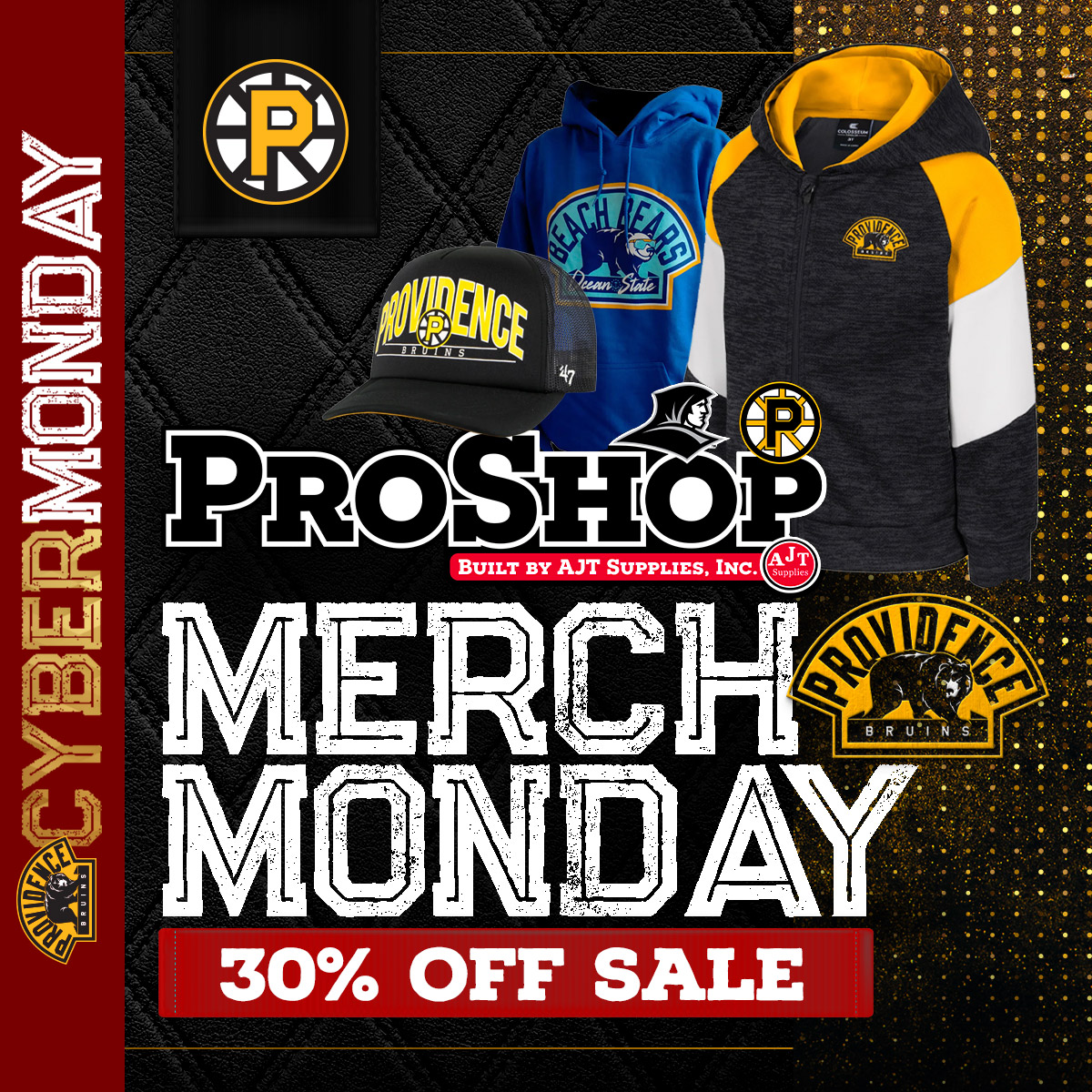 AHLBruins's tweet image. It&apos;s Cyber #MerchMonday at the Online ProShop built by @AJTSuppliesinc ⤵️

🎁 TODAY ONLY get 30% off the entire online store!
Shop now ➡️ providencebruins.com/proshop