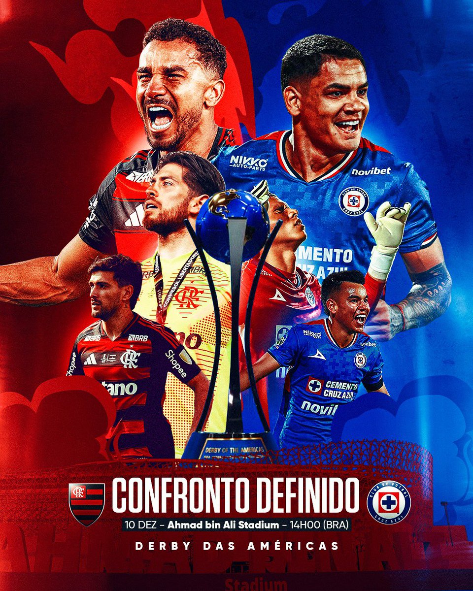 Flamengo's tweet image. O confronto do Derby das Américas está definido. Flamengo x Cruz Azul, dia 10 de dezembro, no Catar!

#ConfrontoDefinido
