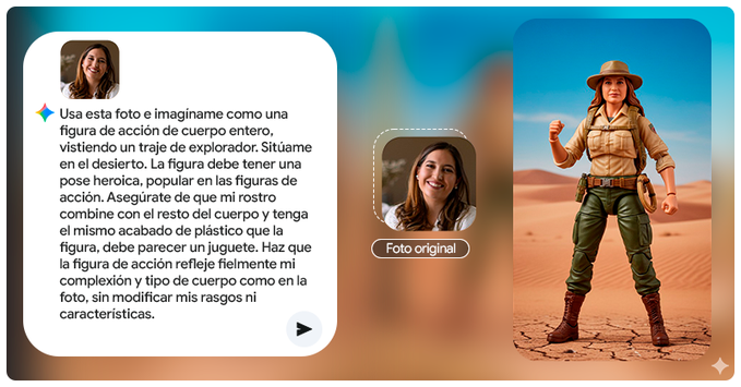googlemexico's tweet photo. 💥¡TU PROPIA FIGURA DE ACCIÓN!

GUARDA este PROMPT y deja que Gemini te transforme en un héroe de juguete✨

Personaliza  pose, tipo de héroe y escenario… ¡Comparte tu creación con #Gemini y muestra tu versión! 

Encuentra el prompt listo para copiar en el primer comentario👇 https://t.co/w77ShzFq4J