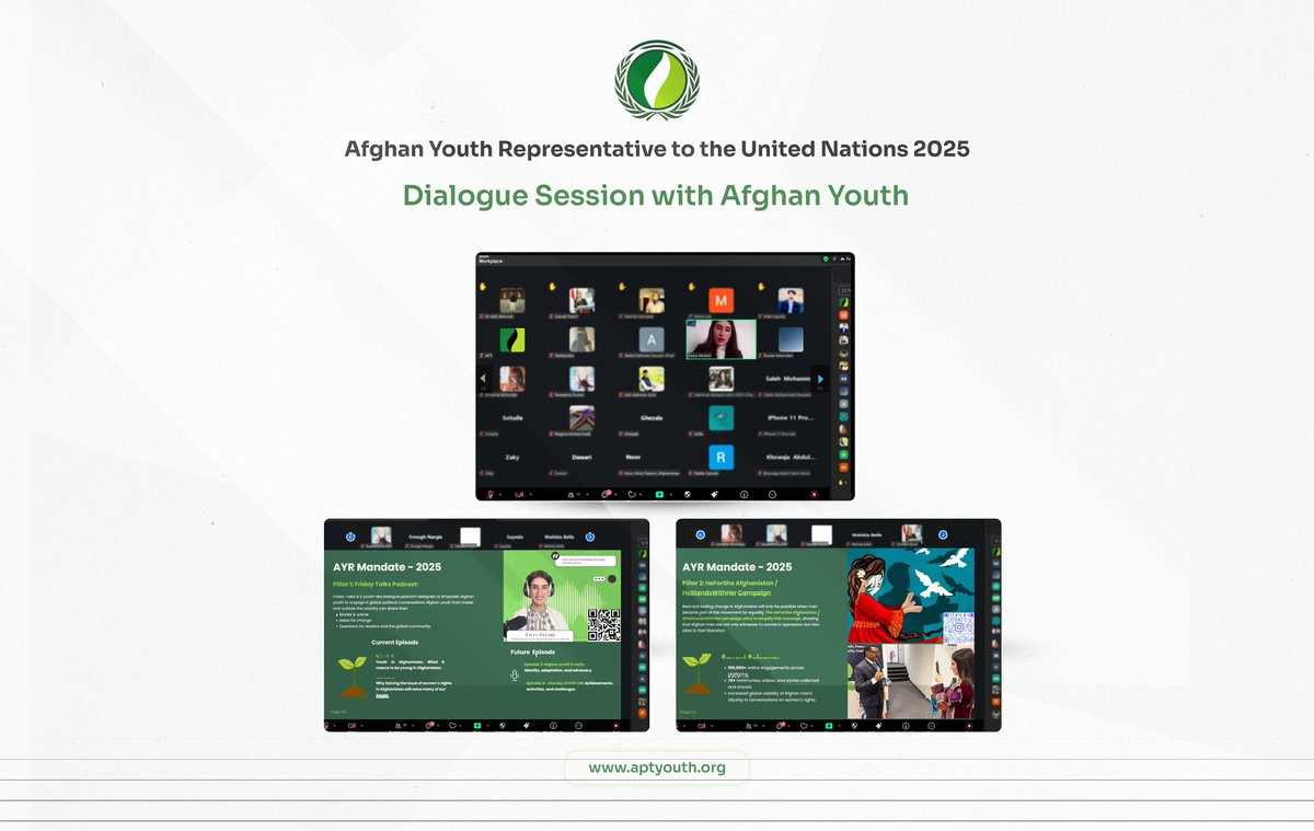 As part of AYR initiatives, we conducted the second online dialogue session with Aziza Akrami, the AYR for 2025, on 30th November. 

Thanks to everyone who attended. For those who did not make it or have a question, please find her email. afghanyouthrep@aptyouth.org