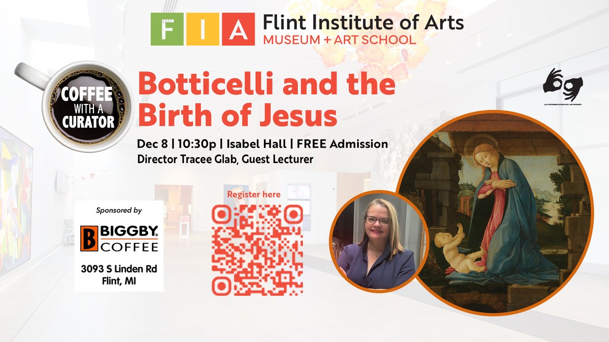 TheFIA's tweet photo. ☕ Coffee with a Curator

Mon Dec 8 | 10:30a | Isabel Hall | Free Admission

Join us for an inviting look at Nativity imagery and Botticelli’s The Virgin Adoring the Child with Executive Director Tracee Glab. https://t.co/vRCNieQEYh