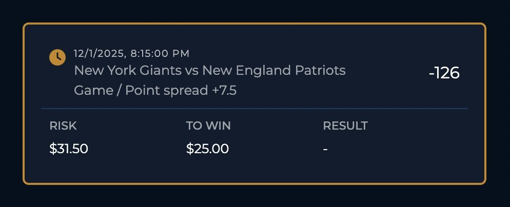 StudyHallSharp's tweet image. Monday NFL Card 🏈

2u- Giants +7.5 (-115)

@bet_105 has the best odds in the business! Let&apos;s start December off with a bang. Like = Tailing ❤️
