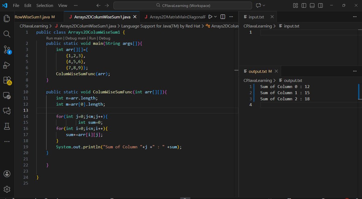 Ankitdotdev's tweet image. Given a 2D array Calculate the Sum the Column-Wise sum of the given matrix.
 Note : All my code links are in bio git repository.   #JavaLearning #coding #programming #programmingbasics #problemsolving