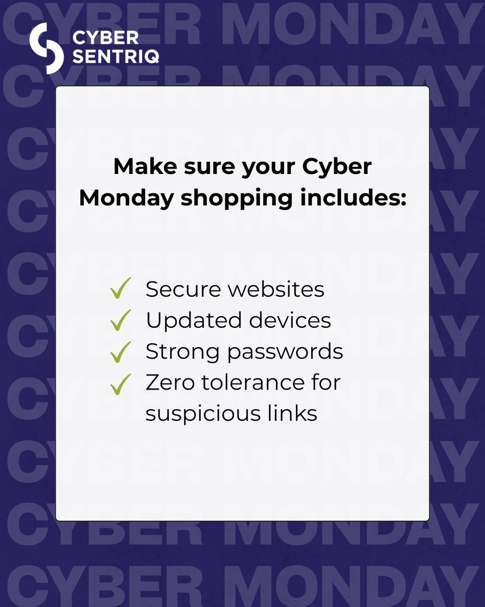 Deals are great, data breaches aren’t. #CyberMonday is prime time for online scams, so here is a reminder to keep security top of mind.

What are your top cyber-safety tips? Share below 👇

#CyberMondayTips #CyberSafety