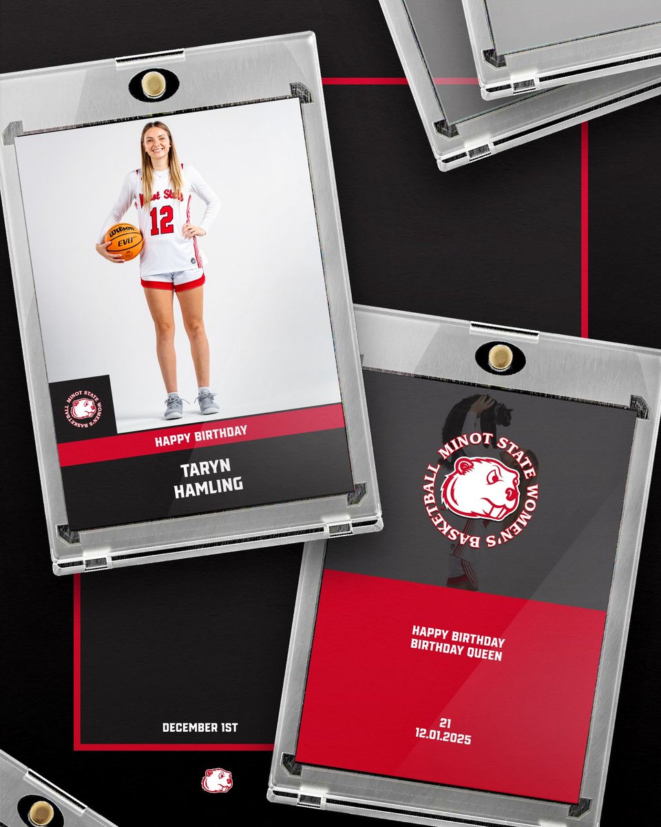 HAPPY BIRTHDAY to Taryn Hamling! 🎂🎉 Taryn is in her first year at MSU &amp; has contributed so much to our program already! Her competitive spark &amp; sharp shooting is exactly what we needed! We are so thankful she chose Minot State! We hope you have a great 21st birthday, Taryn!