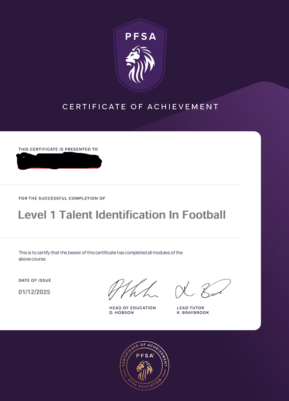 MatchDayFeverr's tweet image. I have just completed my PFSA Level 1 Talent Identification in Football.

#scouting #pfsa #talentid #football