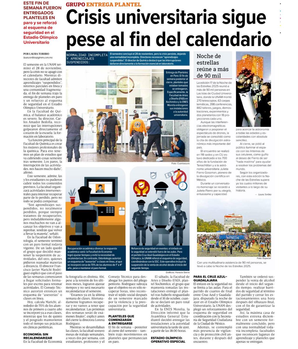 ‼️La <a href="/UNAM_MX/">UNAM</a> cerró el semestre, pero no en condiciones normales. 
 
Hubo paros  hasta el último día, planteles entregados el fin de semana, seguridad reforzada en CU y clases incompletas en facultades como Química. 

Administrativamente terminó; académicamente, quedó fracturado