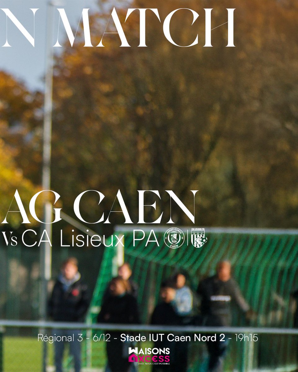𝑷𝒓𝒐𝒄𝒉𝒂𝒊𝒏 𝒎𝒂𝒕𝒄𝒉 𝒑𝒐𝒖𝒓 𝒍𝒆 𝒈𝒓𝒐𝒖𝒑𝒆 𝑹𝒆́𝒈𝒊𝒐𝒏𝒂𝒍 3

🔜 Dernier match de championnat de l’année 2025 à l’IUT pour le groupe réserve.

🆚 CA Lisieux (B)
🏟️ Stade IUT Caen Nord 2 
⌚️ 19h15

#AgCaen #TeamAGC #BienPlusQueDuFootball