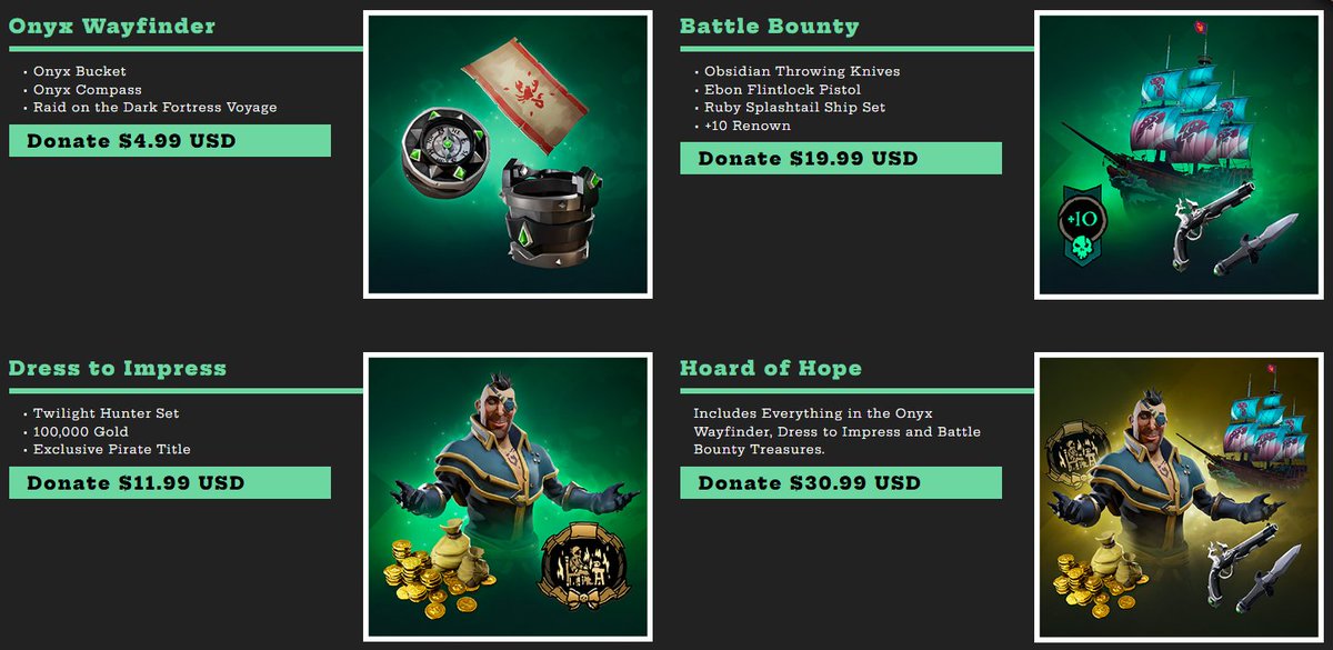 We’re uniting the community to support the Global Gift Foundation, which helps children, women, and families in vulnerable situations.

Donate from December 1st to 18th and receive exclusive in-game items! #seaofthieves

thanks4gaming.donordrive.com/participants/1…