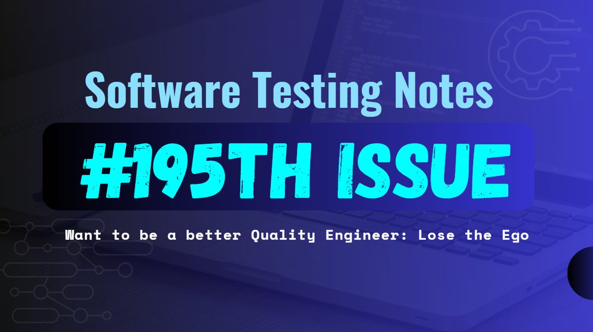 TheTestingKit's tweet image. Hello everyone! 👋

The 195h issue on #SoftwareTesting is out.
👉 softwaretestingnotes.substack.com/p/issue-195-so…

Great articles and resources by @qalogyblog, @gil_zilberfeld, @Maaikees and more ! 👏

#QA #testing