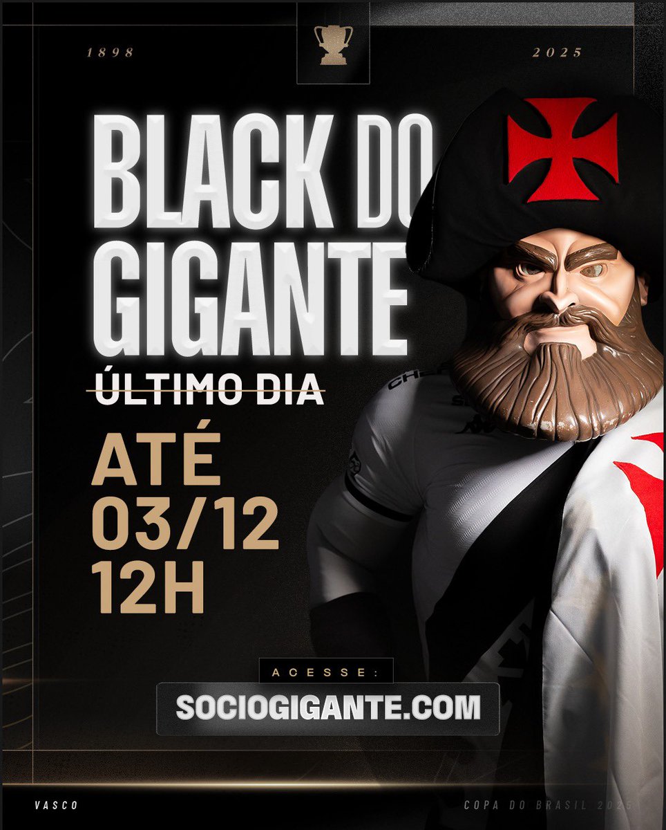sociogigante's tweet image. Black do Gigante prorrogada! ⏰

Agora você tem até 03/12 para aproveitar benefícios únicos:

💢 Virar sócio e fazer parte da história
💢 Garantir ingressos com desconto
💢 Apoiar o Vasco nessa reta final dos campeonatos

Acesse sociogigante.com

#SejaUmGigante…