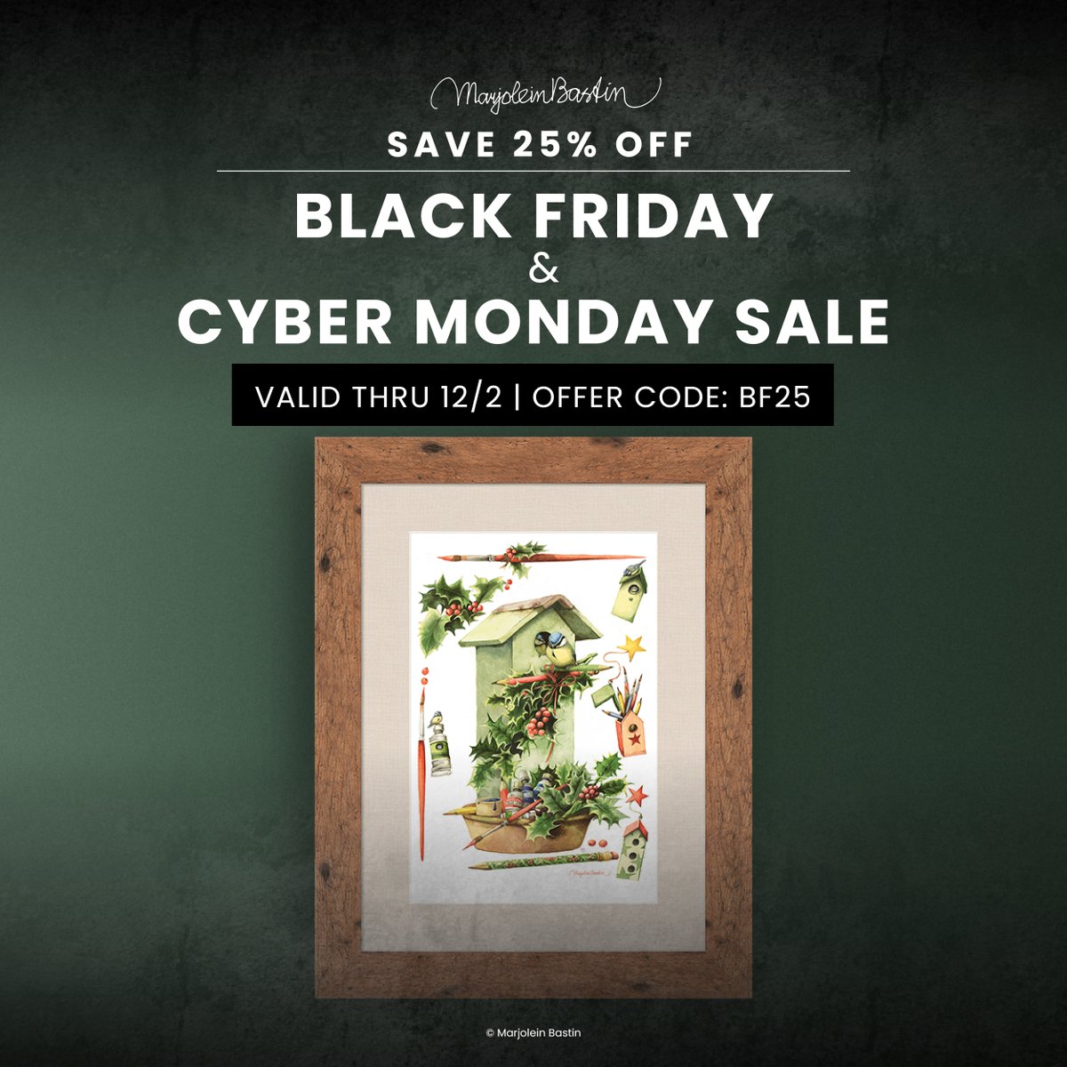 Wild Wings' Black Friday + Cyber Monday event wraps up tomorrow, so don’t miss your final opportunity to take 25% OFF sitewide with code BF25!

Hurry… these savings end soon!
👉 Shop now: ow.ly/xX0250XA7qo

#WildWings #MarjoleinBastin #HolidaySavings #NatureArt #GiftIdeas