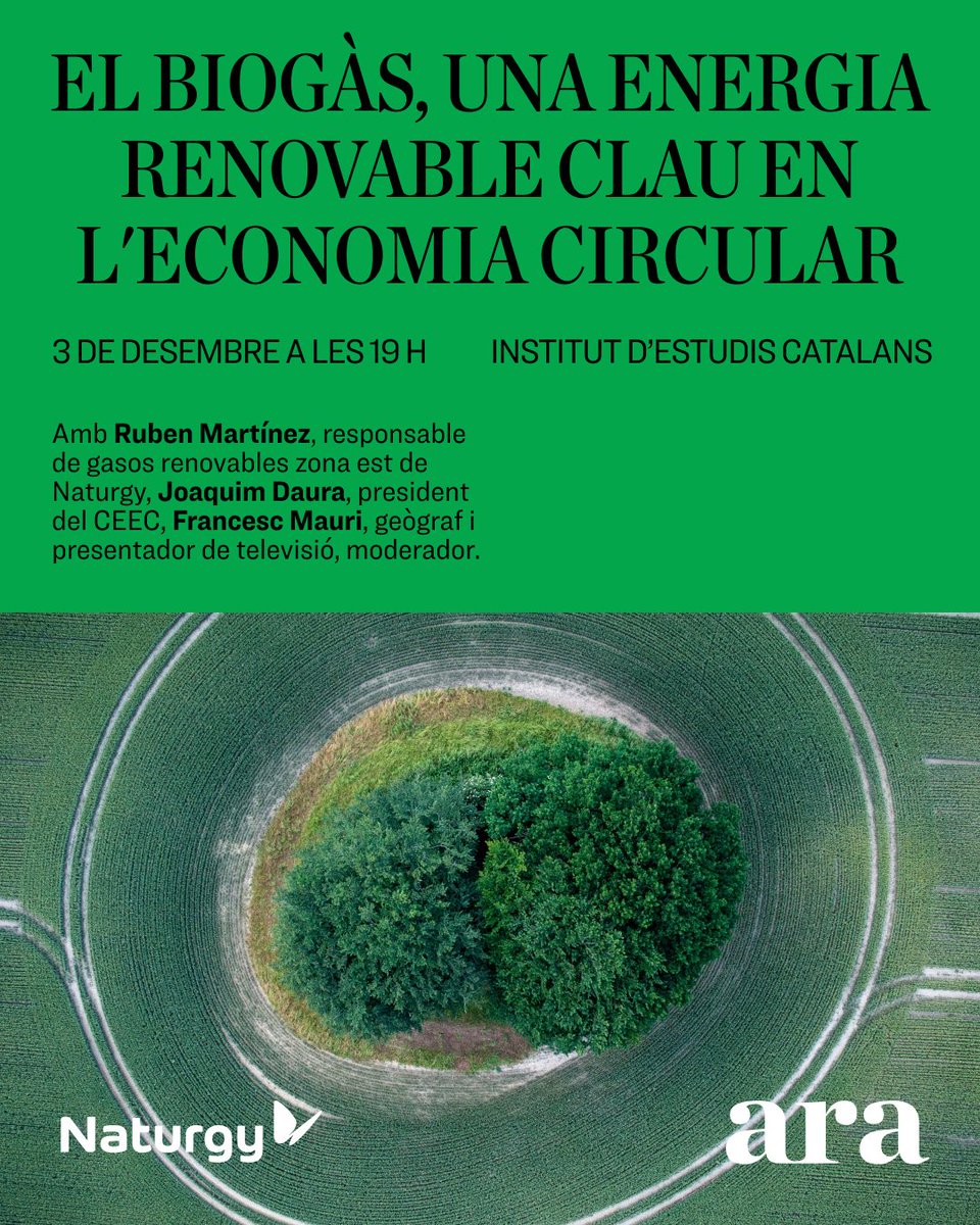 clusterEE's tweet image. 🌱𝗗𝗲𝗯𝗮𝘁 𝘀𝗼𝗯𝗿𝗲 𝗯𝗶𝗼𝗴à𝘀 𝗶 𝘁𝗿𝗮𝗻𝘀𝗶𝗰𝗶ó 𝗲𝗻𝗲𝗿𝗴è𝘁𝗶𝗰𝗮 𝗮𝗺𝗯 𝗡𝗮𝘁𝘂𝗿𝗴𝘆 𝗶 𝗗𝗶𝗮𝗿𝗶 𝗔𝗿𝗮

El pròxim 3 de desembre, @Naturgy i el @diariARA organitzen un acte al voltant del biogàs, energia renovable amb un gran valor i un gran potencial en el marc…