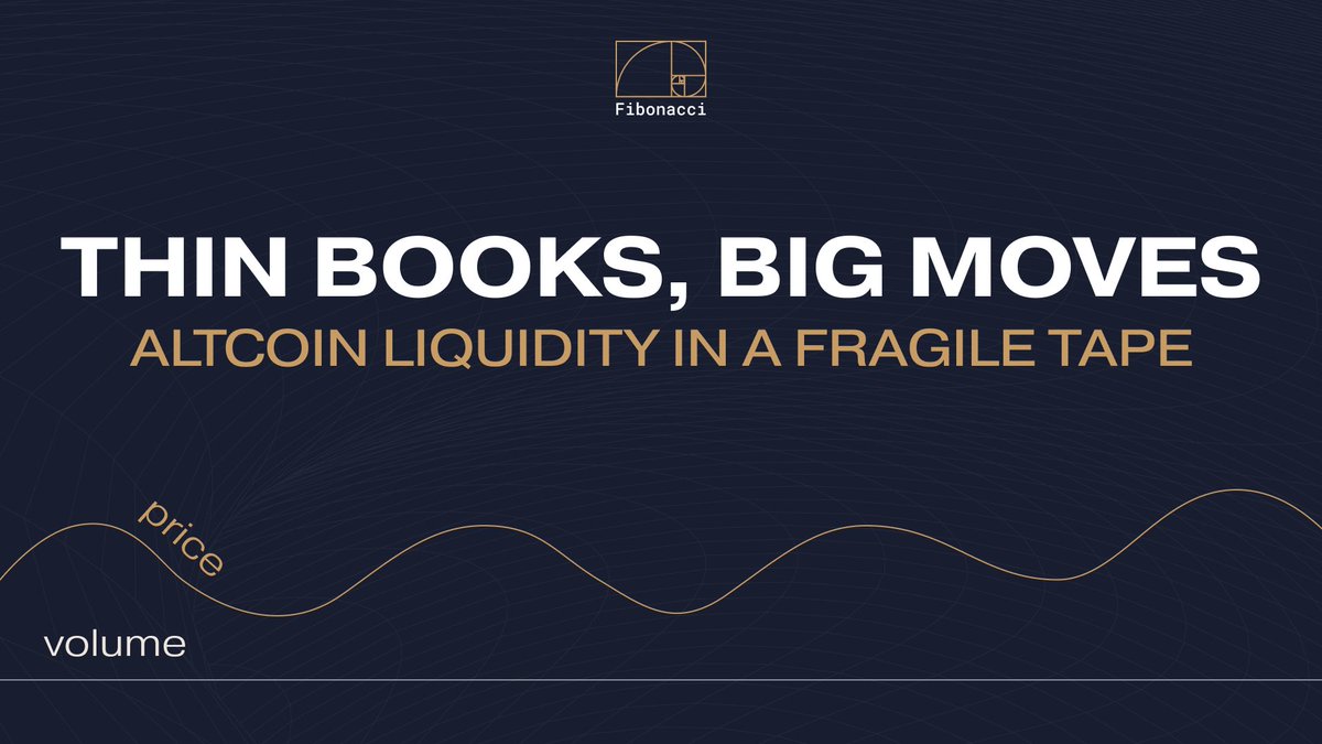 Fibonacci_HFT's tweet image. 🔸 𝗔𝗹𝘁𝗰𝗼𝗶𝗻 𝗹𝗶𝗾𝘂𝗶𝗱𝗶𝘁𝘆 𝘁𝗵𝗶𝘀 𝘄𝗲𝗲𝗸: 𝗿𝗲𝗮𝗱𝗶𝗻𝗴 𝘁𝗵𝗲 𝘁𝗵𝗶𝗻𝗻𝗲𝘀𝘁 𝗯𝗼𝗼𝗸𝘀 𝘀𝗮𝗳𝗲𝗹𝘆

Altcoins are trading in structurally thin books again. Here’s a simple way to read that safely if you’re responsible for a token.

🔹 𝗪𝗵𝗮𝘁 “𝘁𝗵𝗶𝗻”…