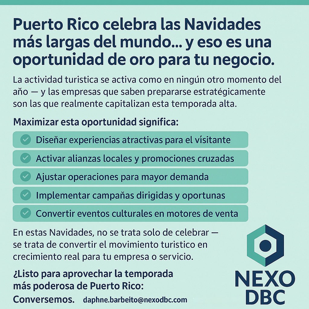 ¿Estás listo para aprovechar la temporada más poderosa de Puerto Rico ? Conversemos
#turismo #turislocreativo #apoyalolocal #navidademaslargasdelmundo #nexodbc #daphnebarbeito