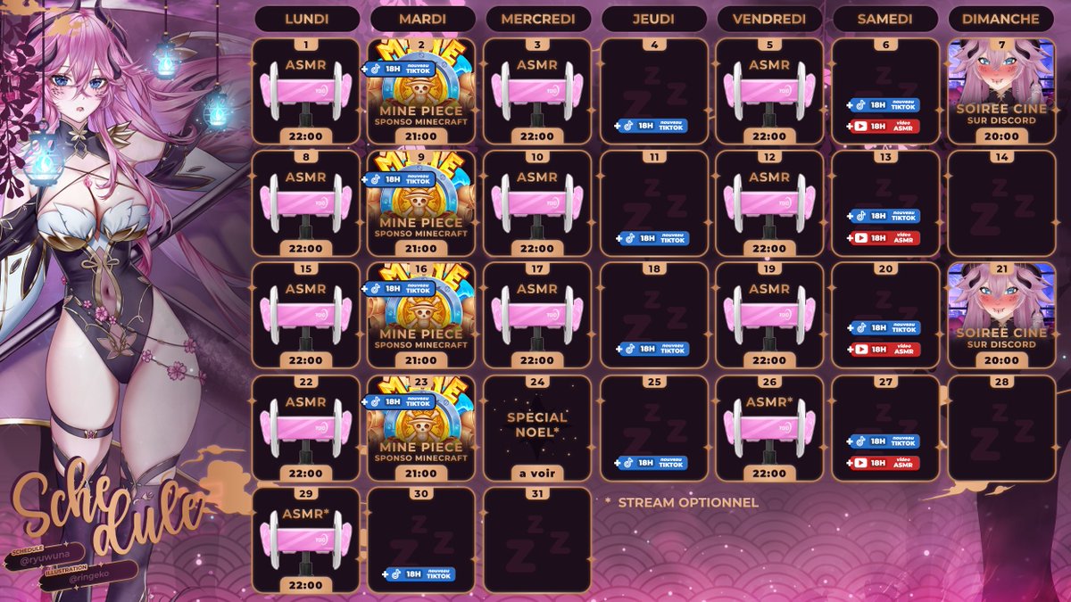 ❰🌸PLANNING DE DECEMBRE 🌸❱

Le planning de Décembre est arrivé ! On va bien s'amuser tous ensemble ♥ Il y aura peut-être des lives surprises qui s'ajouteront q(≧▽≦q)
