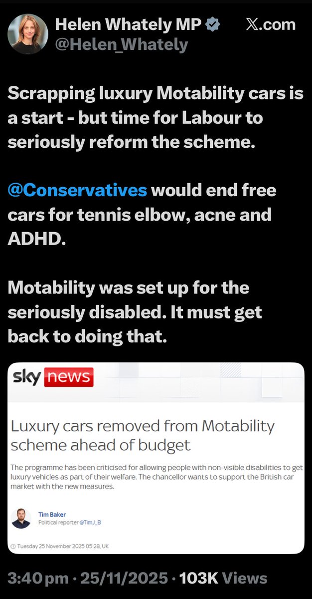 jdpoc's tweet image. A Tory MP lied about &apos;free cars for the disabled&apos; on Motability.

@Helen_Whately.

I challenged her to provide data to back up her argument (lies) and she was unable to do so.

By the terms of the Challenge she owes £100 to Charity. And she&apos;s already overdue.