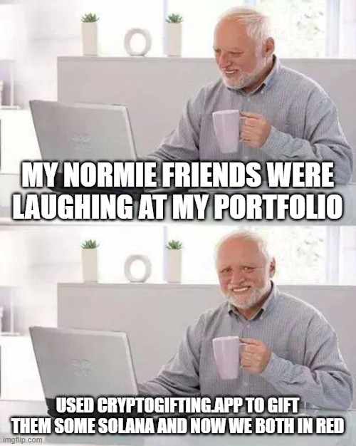 crypto_0l0n's tweet photo. Life advice 101
Use https://t.co/zWQ1I8gI4e and gift some Solana
Make your friends equally insufferable https://t.co/AEUxCmixbr