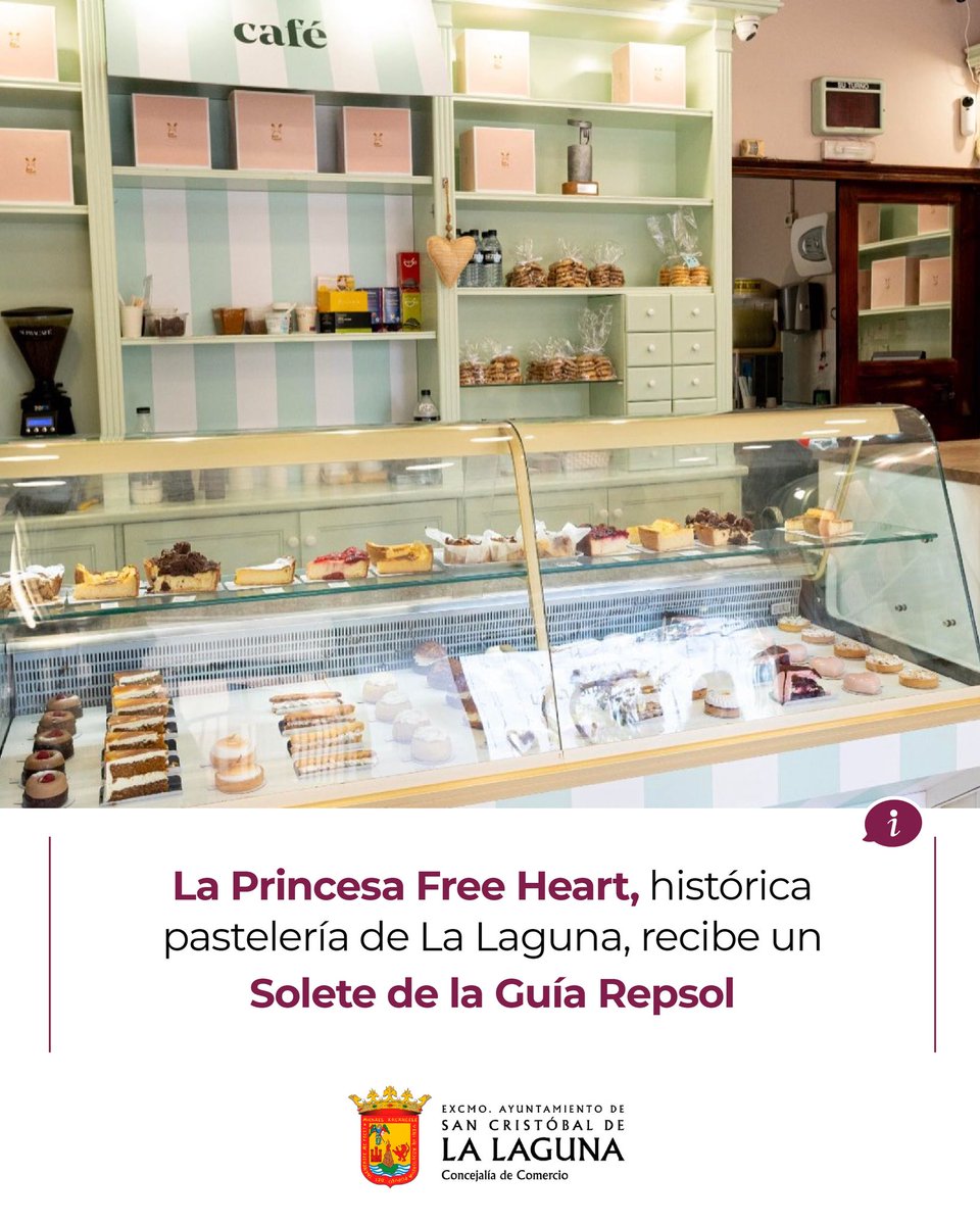 Comercio_LL's tweet photo. ¡La repostería de La Laguna suma un nuevo reconocimiento! 👏

La Princesa Free Heart, histórica pastelería de La Laguna, ha recibido un Solete de la Guía Repsol ☀️

¡Muchas felicidades! 😊

#ComercioLaLaguna #GuiaRepsol #Solete #LaLaguna #ComercioLocal #LaPrincesa https://t.co/ddtNyZqHQ0