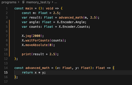 baseduart's tweet image. My custom embedded language is ready for integration. This is going to be huge, it&apos;s basically  tiny typescript for motion control.

The microcontroller runs a tiny instruction executor in C but this means you can have runtime calculations in motion control, no G code