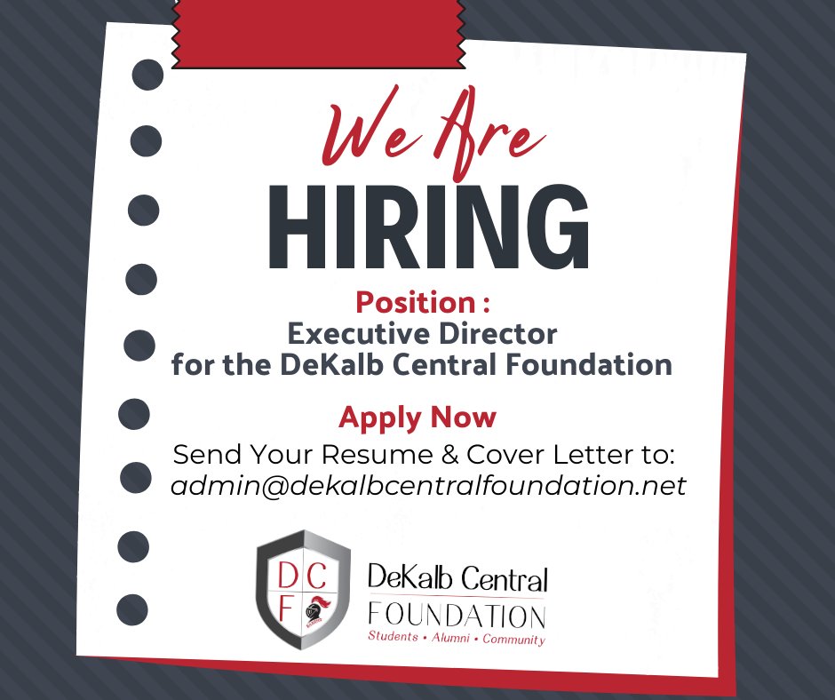 DeKalbCF's tweet image. The DeKalb Central Foundation is hiring an Executive Director! This paid leadership role supports teachers, students, and innovative programs across DeKalb Central Schools through fundraising and community partnerships. Apply by Dec. 20, 2025.