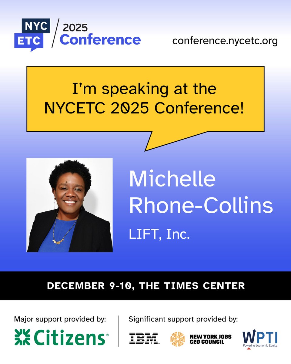 LIFTCommunities's tweet image. On December 9th, LIFT-CEO Michelle Rhone-Collins will join the 2025 NYCETC Conference  as a speaker on the Fireside Chat: Economic Security and the True Cost of Living.

Join us! conference.nycetc.org

#WorkforceDevelopment #EconomicMobility #NYCConference #NYCETC25CONF #NYCETC