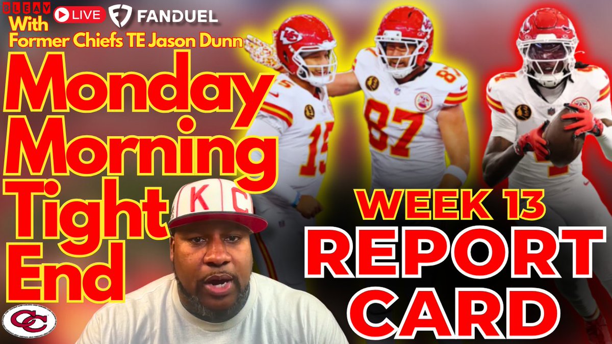 🎥 🏈LIVE at 8:15pm ET!🎥🏈
Former Chiefs TE Jason Dunn &amp; cohost Marcus Dash are handing out report cards after KC’s tough Thanksgiving loss to the Cowboys.
Offense inconsistencies, defensive woes &amp; JD’s honest grades across the board 🍿
👉 youtube.com/live/2NEFxddEA…

<a href="/BleavNetwork/">Bleav</a>
