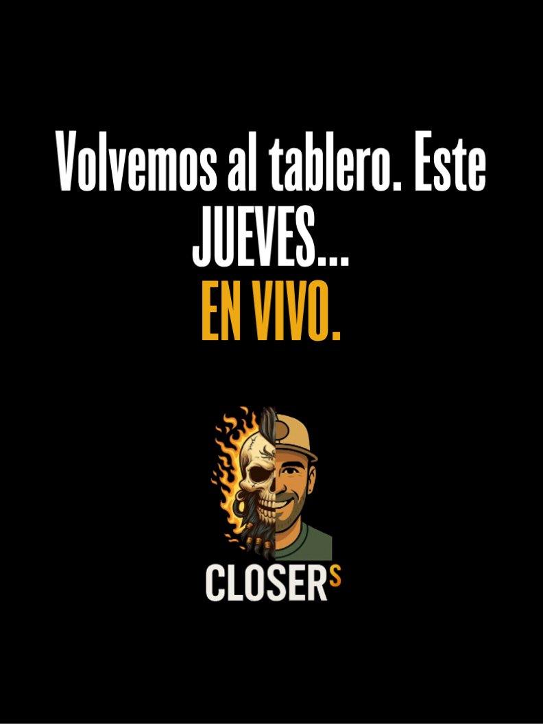 ClosersElShow's tweet image. Volvemos al tablero.

Este jueves 4 dic · 19:30 CDMX → EN VIVO por Instagram. 

instagram.com/closersshowven…

Tema: Capítulo 0 destripado sin filtros.
Mentalidad, cagadas y base técnica.
Cáele. 🔥

#Closers #Ventas #Sales #CallCenter #CX #Mentalidad #Live #InstagramLive #VentasReales