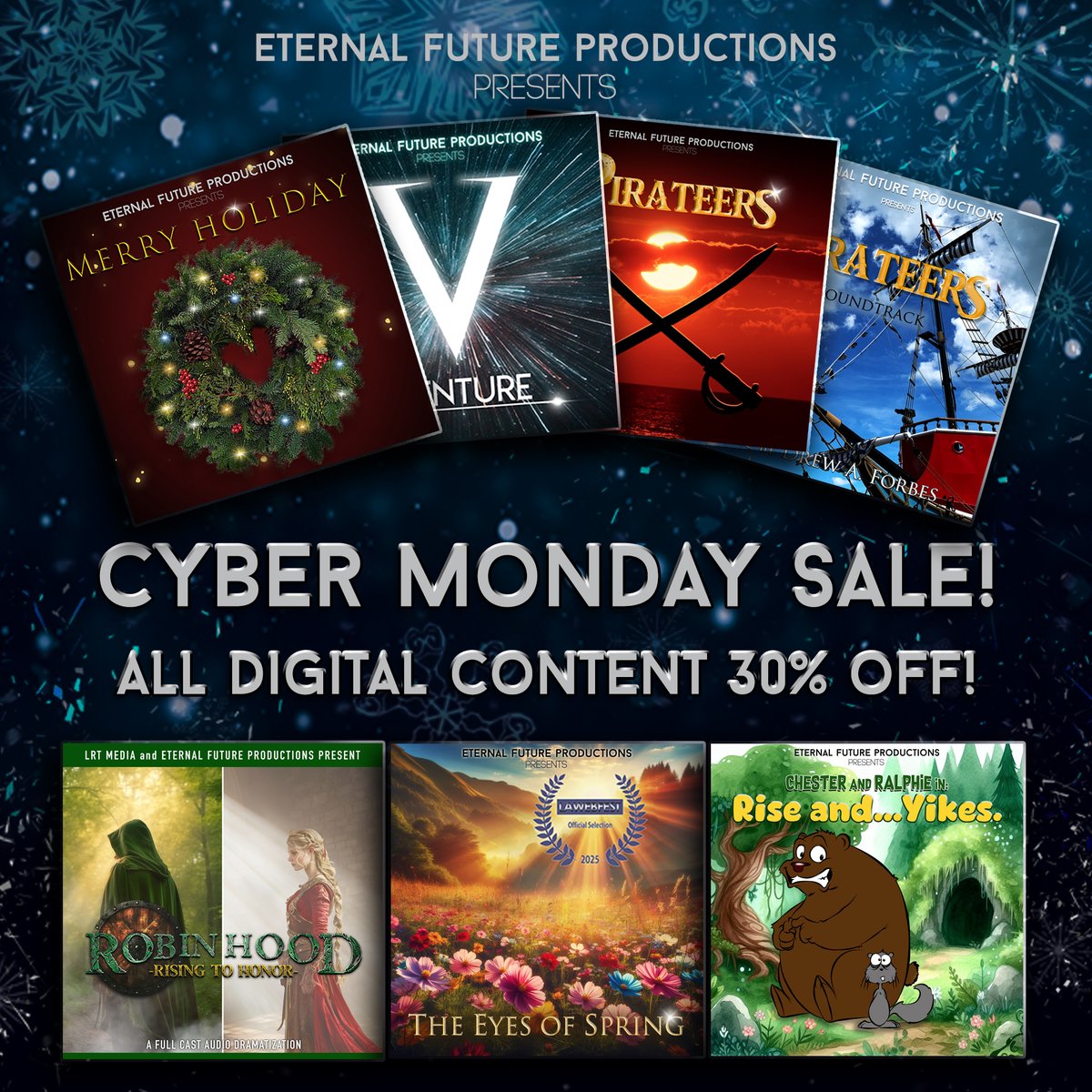 _EFProductions's tweet image. ✨ 30% off today for Cyber Monday! Please share this around!!

Visit: eternalfutureproductions.com

Digital content 30% off. Coupon code: EFCYBERMONDAY30
CD's 20% off. Coupon code: EFCYBERMONDAY20