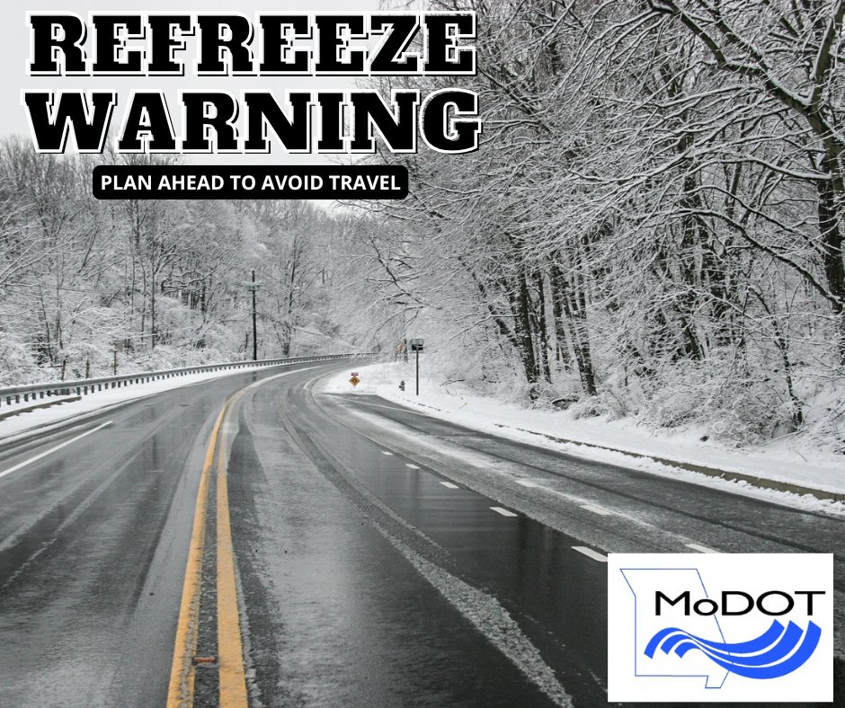 MoDOT_KC's tweet image. Watch for freezing roadways in the KC area. Adjust to changing conditions and drive with care. Check MoDOT&apos;s Traveler Information map for updated info: traveler.modot.org #kctraffic