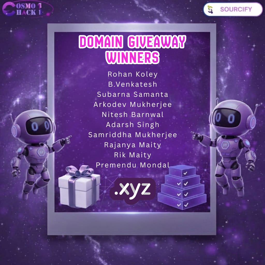 SourcifyIN's tweet image. 🚀 Domain Giveaway Winners 🌐

Congrats to all the participants who grabbed a free .xyz domain in our CosmoHack1 giveaway!🎉
Didn’t win? More exciting chances are coming soon — stay tuned!💫

🔗Connect: linktr.ee/SourcifyIN

#CosmoHack1 #SourcifyIN #DomainGiveaway 
#xyzDomain