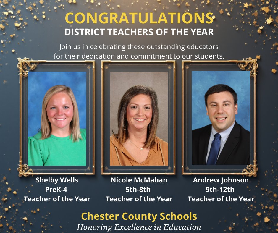 We proudly recognizes our 2025–2026 District Teachers of the Year:
• Shelby Wells, PreK–4
• Nicole McMahan, 5th–8th
• Andrew Johnson, 9th–12th

Their dedication to student learning &amp; their commitment to educational excellence represent the very best of our district.