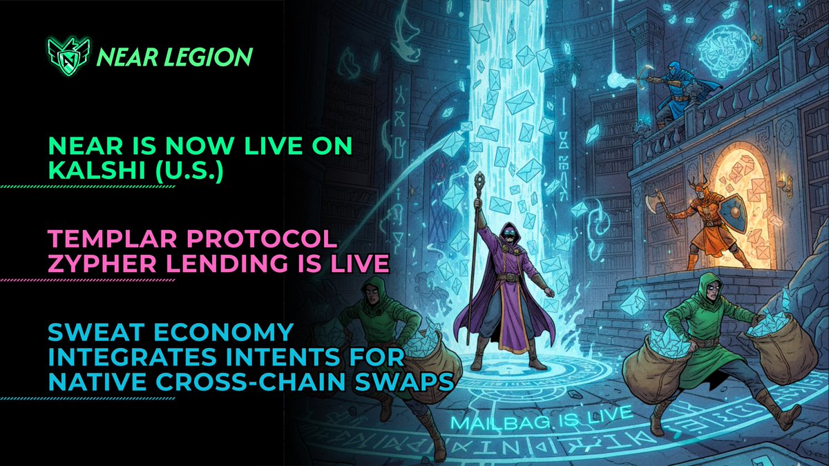 NEAR Weekly Recap - another week of unstoppable momentum. 

$6.8B+ volume and 11.7M swaps on <a href="/near_intents/">NEAR Intents</a>.
NEAR lands on <a href="/Kalshi/">Kalshi</a>, <a href="/Zcash/">Zcash 🛡️</a> DeFi goes live powered by NEAR, Legion Mailbag opens and Illia delivers a masterclass on private, verifiable AI.

Let’s get into it 👇