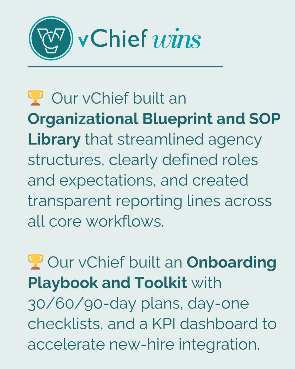 VirtualChief's tweet image. Our fractional leaders don’t just fill gaps. They build the systems that power growth. They add momentum.

Need a system reset? Let&apos;s talk: meetings.hubspot.com/vchief/meet-wi… 

#FractionalLeadership #NextLevelTalent #vChief #LeadershipSolutions #OperationsExcellence #ScaleWithClarity