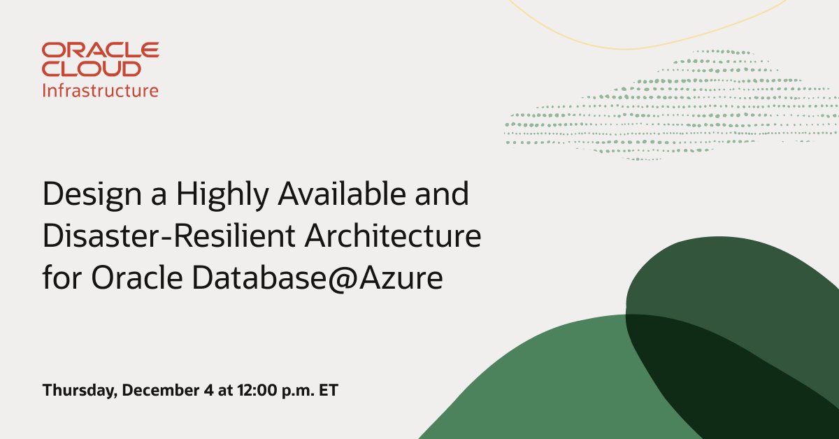 OracleDOTNET's tweet image. Unify your Oracle and Azure data with seamless continuity, high availability, and proven compliance. This webinar will dive into architecture designs and deployment patterns. social.ora.cl/60167IZcq