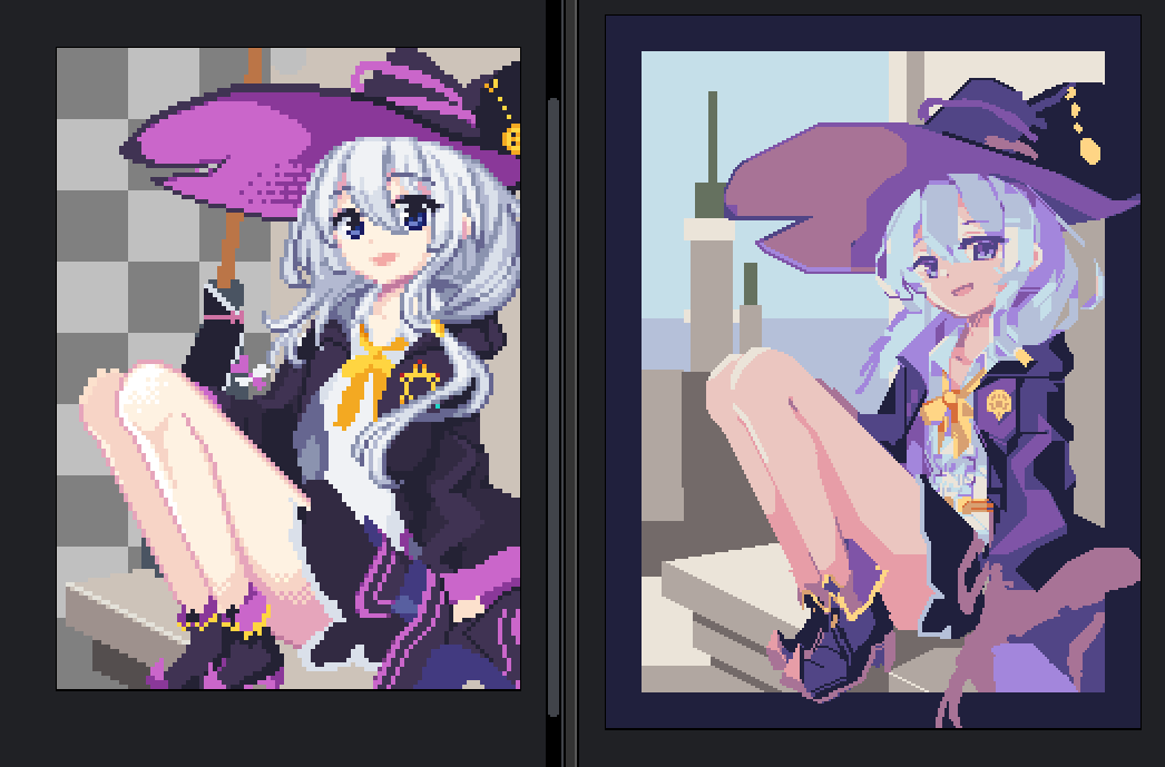NormalPixelArt's tweet photo. Same same but different. 
The first one was made from 2023 or older idk.
#pixelart #イレイナ #魔女の旅々 https://t.co/4WN1toouVh