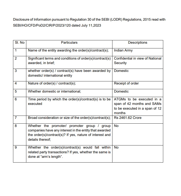 Defencematrix1's tweet image. #BREAKING: Bharat Dynamics Ltd (BDL) has secured additional orders worth ₹2,461.62 crore since its last disclosure on Nov 13, 2025. The major orders received include ATGMs, surface-to-air missiles under emergency procurement
Press release: