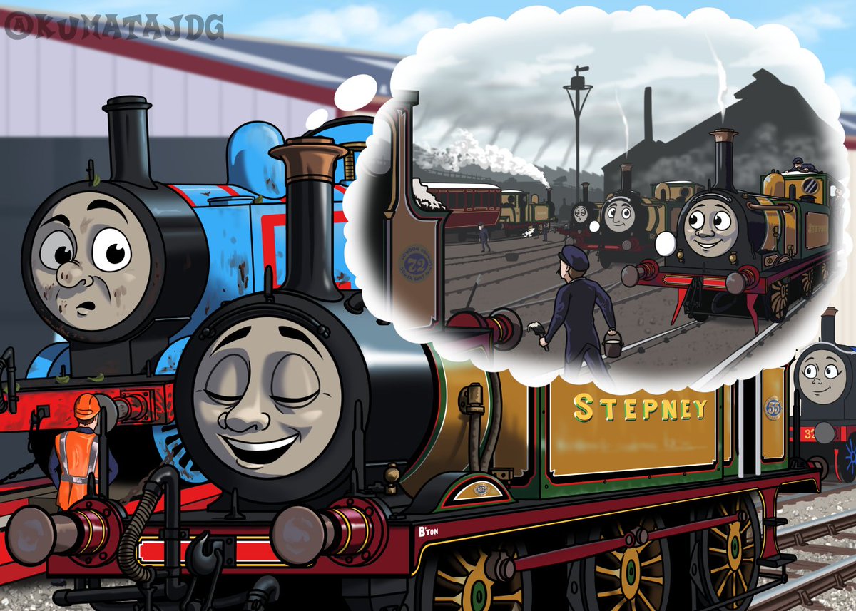 Stepney the "Blubell" engine will turn 150 years old soon, and <a href="/t55stepney/">Max (Terrier55Stepney)</a> has written a Railway Series-style book to celebrate! A new story is being released each week.

I was asked to illustrate the first story and greatly enjoyed it 😁 Give it a listen!

#TheRailwaySeries