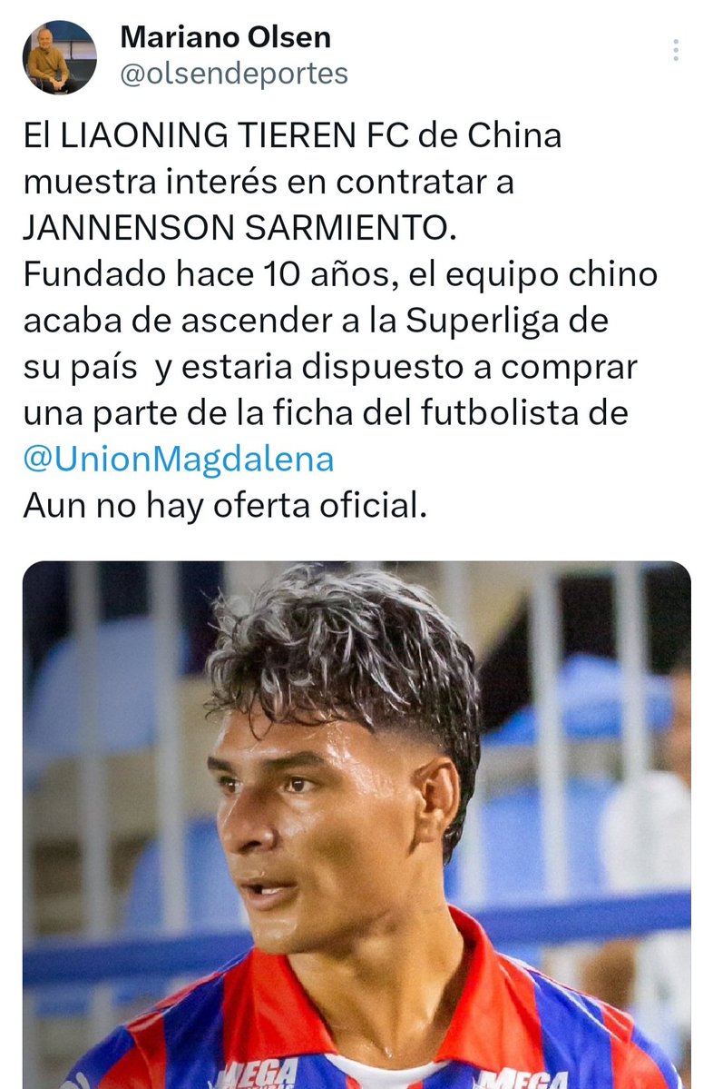 El FC DYNAMO MAKHACHKALA de la Premier League Rusa también esta interesado en contar con JANNENSON SARMIENTO, al igual que LIAONING TIEREN FC de China.