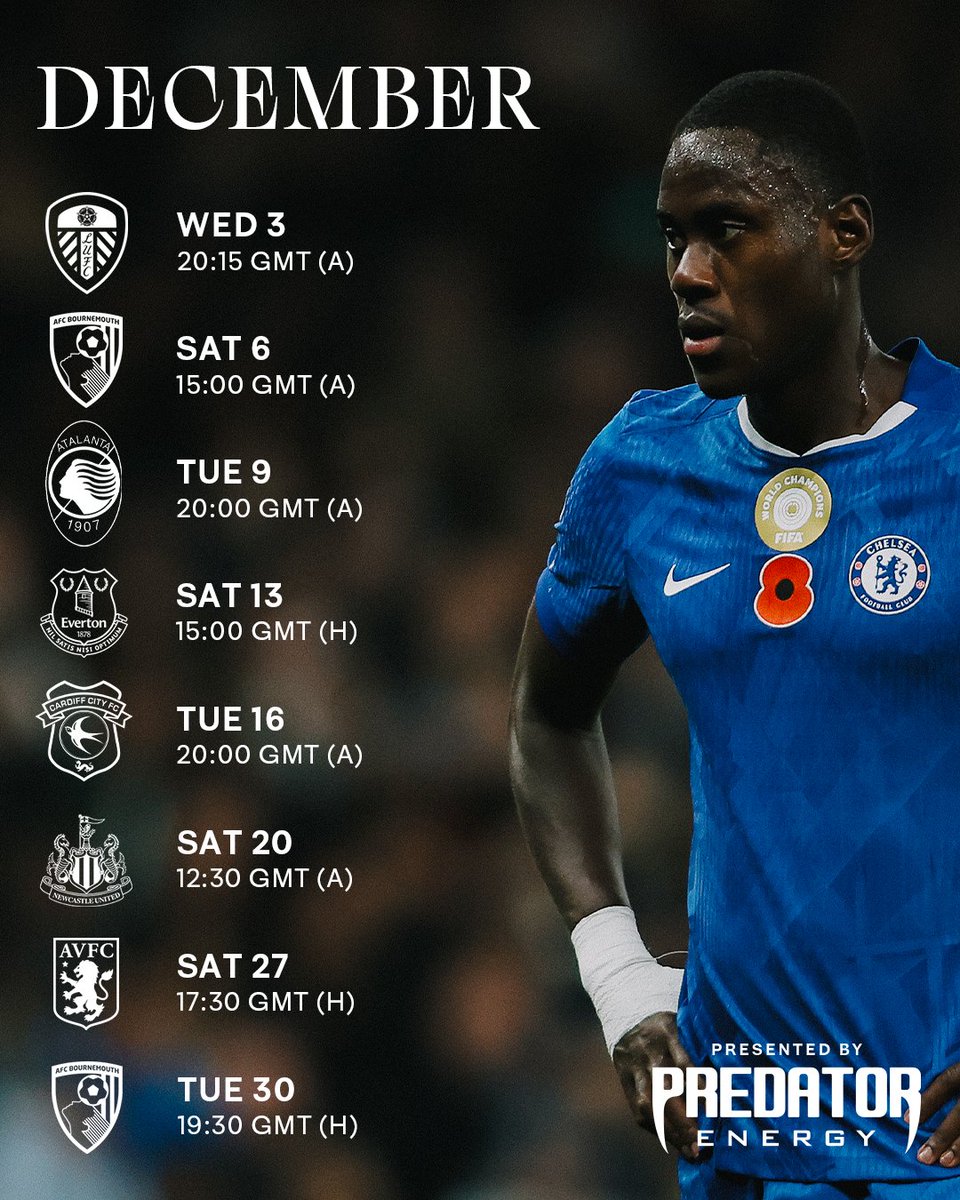 ChelseaFC's tweet image. A jam-packed December. Strap in, Blues! 🗓️