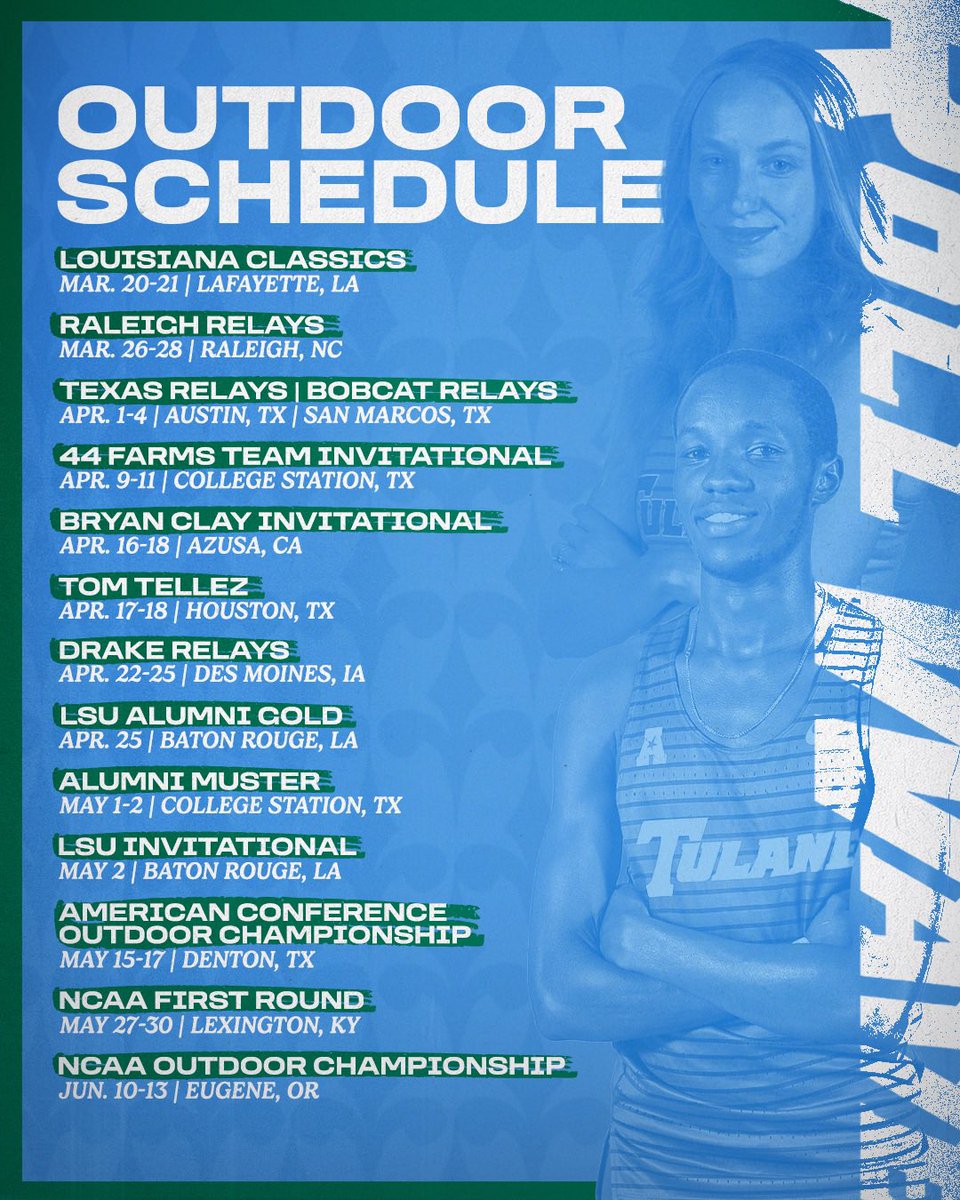 GreenWaveXCTF's tweet photo. 🟢 𝟐𝟎𝟐𝟓-𝟐𝟎𝟐𝟔 𝐓𝐑𝐀𝐂𝐊 𝐒𝐂𝐇𝐄𝐃𝐔𝐋𝐄 🔵

Oh and by the way IT’S MEET WEEK! 

#RollWave🌊 | #RunWave👟 | #TheStandard📈 https://t.co/mHbt1FUMqV