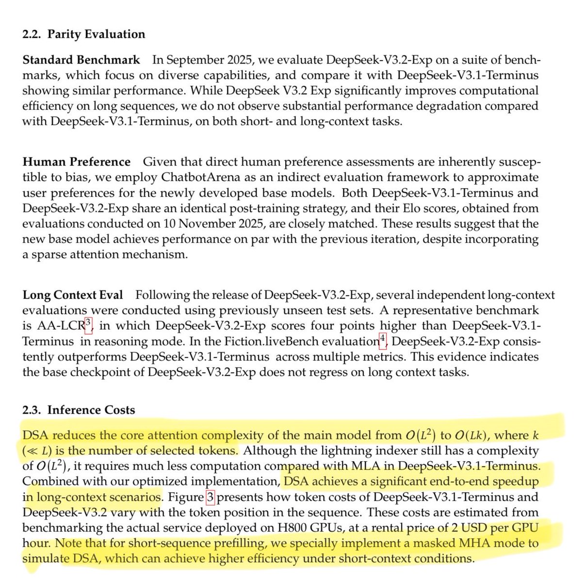 suchenzang's tweet image. Incredible writeup! Some notable 💎s:

Deepseek reduced attention complexity from quadratic to ~linear through warm-starting (w/ separate init + opt dynamics) and adapting the change over ~1T tokens. 

They also use separate attention modes for disaggregated prefill vs decode (is…