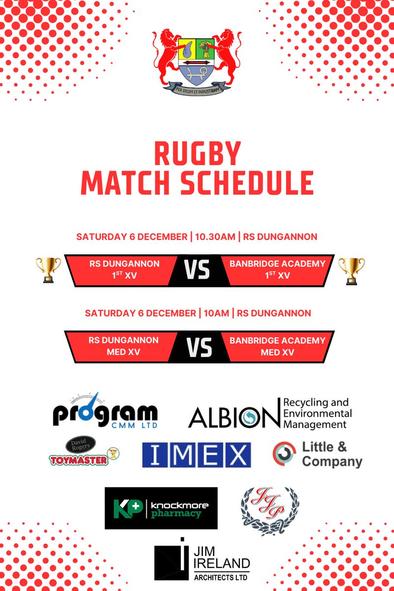 Fixtures the w/b Monday 1 December. The 2nd XV commence their cup campaign &amp; the 1st XV have their final <a href="/DBSchoolsCup/">Schools' Cup Rugby</a> group game. All support welcome. 🏆 💪🏉