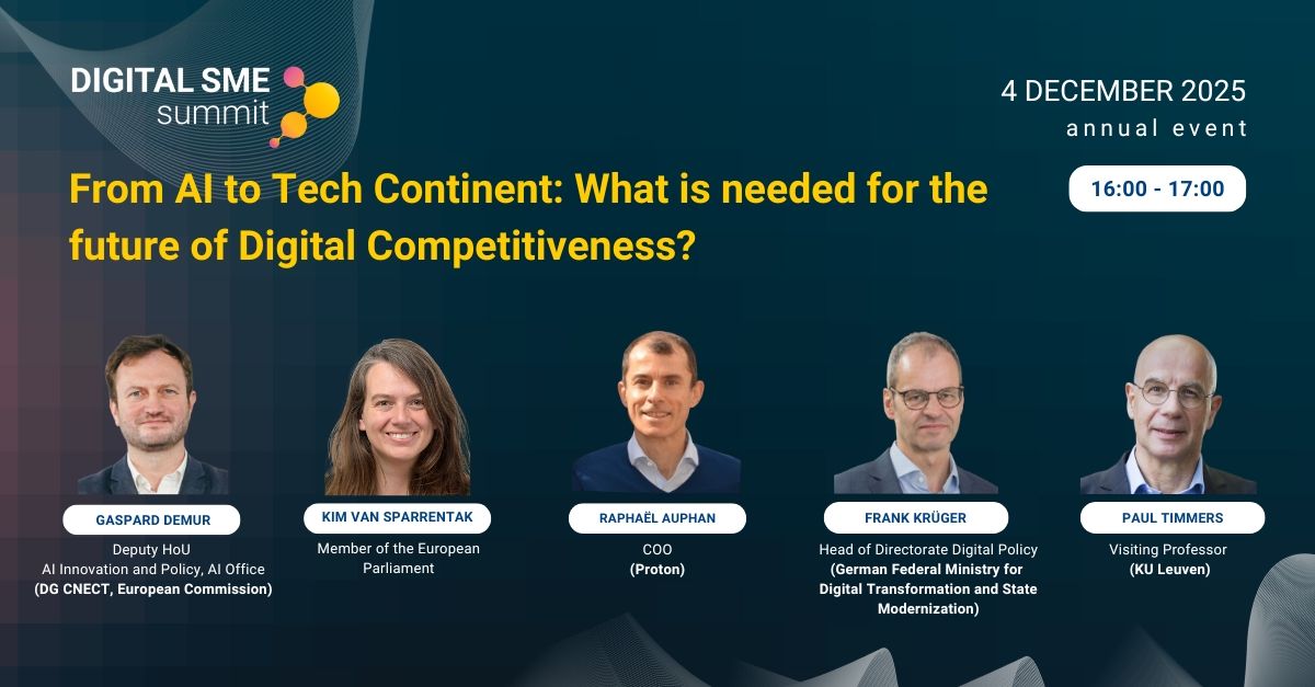 EUdigitalsme's tweet image. 🚀 Europe’s future will be built on AI, chips &amp;amp; cloud — not as separate sectors, but as layers of one strategic tech stack. 

This panel at the #DIGITALSMEsummit will explore how to:
🔹 expand computing capacity
🔹 enable SMEs to experiment, deploy &amp;amp; scale
🔹 invest in skills and…
