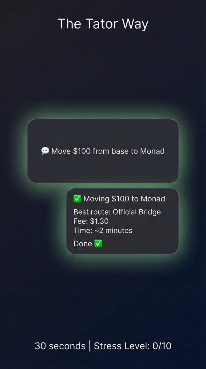 ninja_dev3's tweet image. Why are we ok with crypto still being HARD AF to use?

Kicking off a new series, where ill go through basic tasks in crypto, and how to simplify them.

1st: Bridging

This is what bridging looks like for most people:

THE COMPLEX WAY:
1. Google &quot;how to bridge ETH to Monad&quot;
2.…