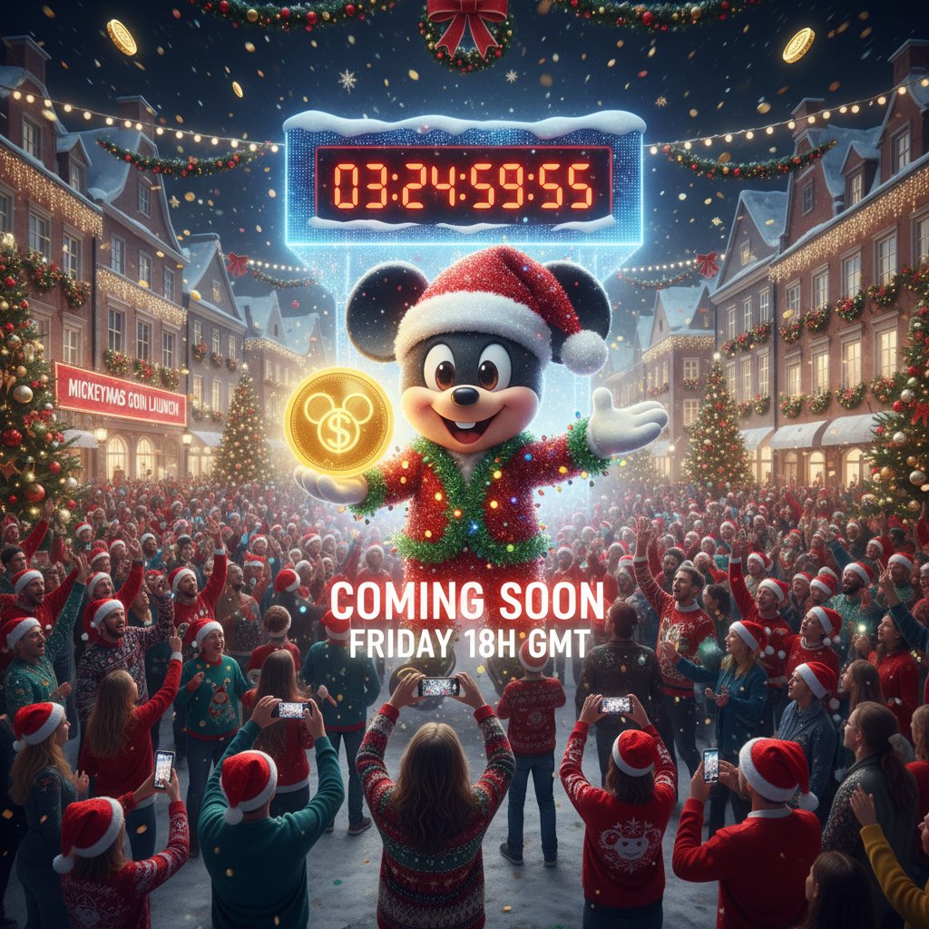 Mickeymass's tweet photo. Hey everyone,

We have an update on the launch: it’s now scheduled for Friday at 18h GMT. We know this launch has been delayed and we’re truly sorry for the wait. The reason is simple: we’ve been struggling to secure the funding needed to make the project successful.

Our priority is to make the launch a huge success, and with more traction and preparation, we can avoid costly mistakes. Thanks for sticking with us during this process. Your support is what keeps us going and we’re determined to make this project pump!

Mark your calendars: Friday 5th, 18h GMT. We appreciate your patience and can’t wait to bring this to life together.
#launch #LaunchingSoon #memecoins #Christmas #SolanaMemes