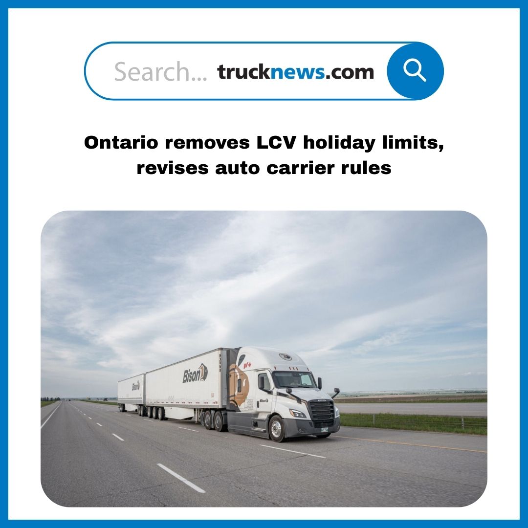 Todaystrucking's tweet image. Ontario removes #LCV holiday limits, revises auto #carrier rules
trucknews.com/regulations/on…
#highway #trucking #safety #Ontario #freight