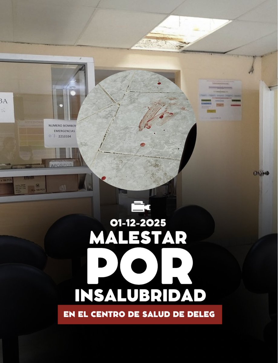 Una paciente del Centro de Salud de Deleg, hizo público su malestar por la falta de limpieza e insalubridad en la sala de espera.

Notó que había s3ngr3 regada en el piso, junto a los sillones y en pleno pasillo por donde circulan las personas.

"A nadie del lugar le importa ver
